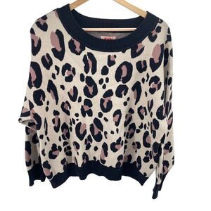 Evri Womens Pullover Sweater Long Sleeve Leopard Animal Print Pink Black Size 1X